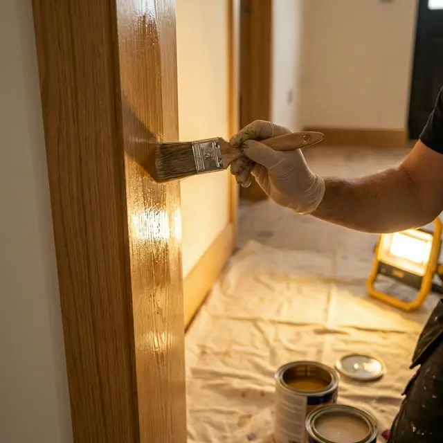 Lackierarbeiten an einer Holztür — professioneller Holzschutz