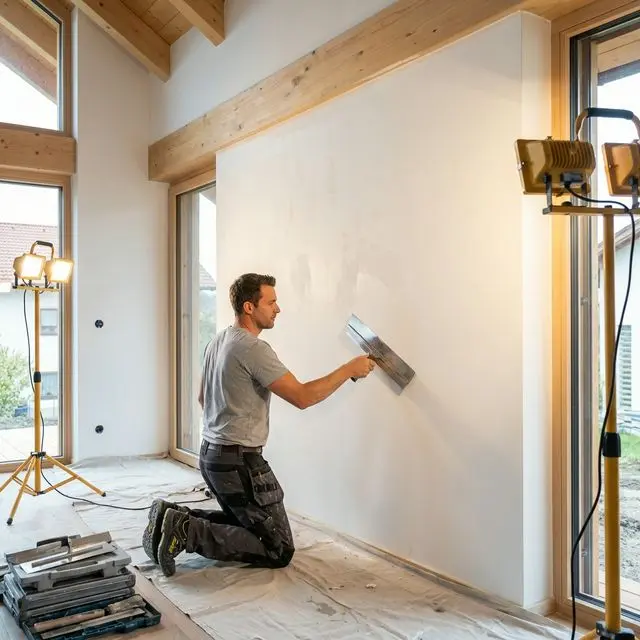 Professionelle Spachtelarbeiten und Rigipsspachtel — glatte Wandoberfläche