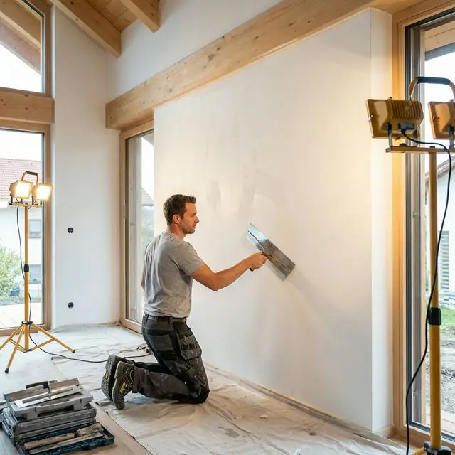 Professionelle Spachtelarbeiten und Rigipsspachtel — glatte Wandoberfläche